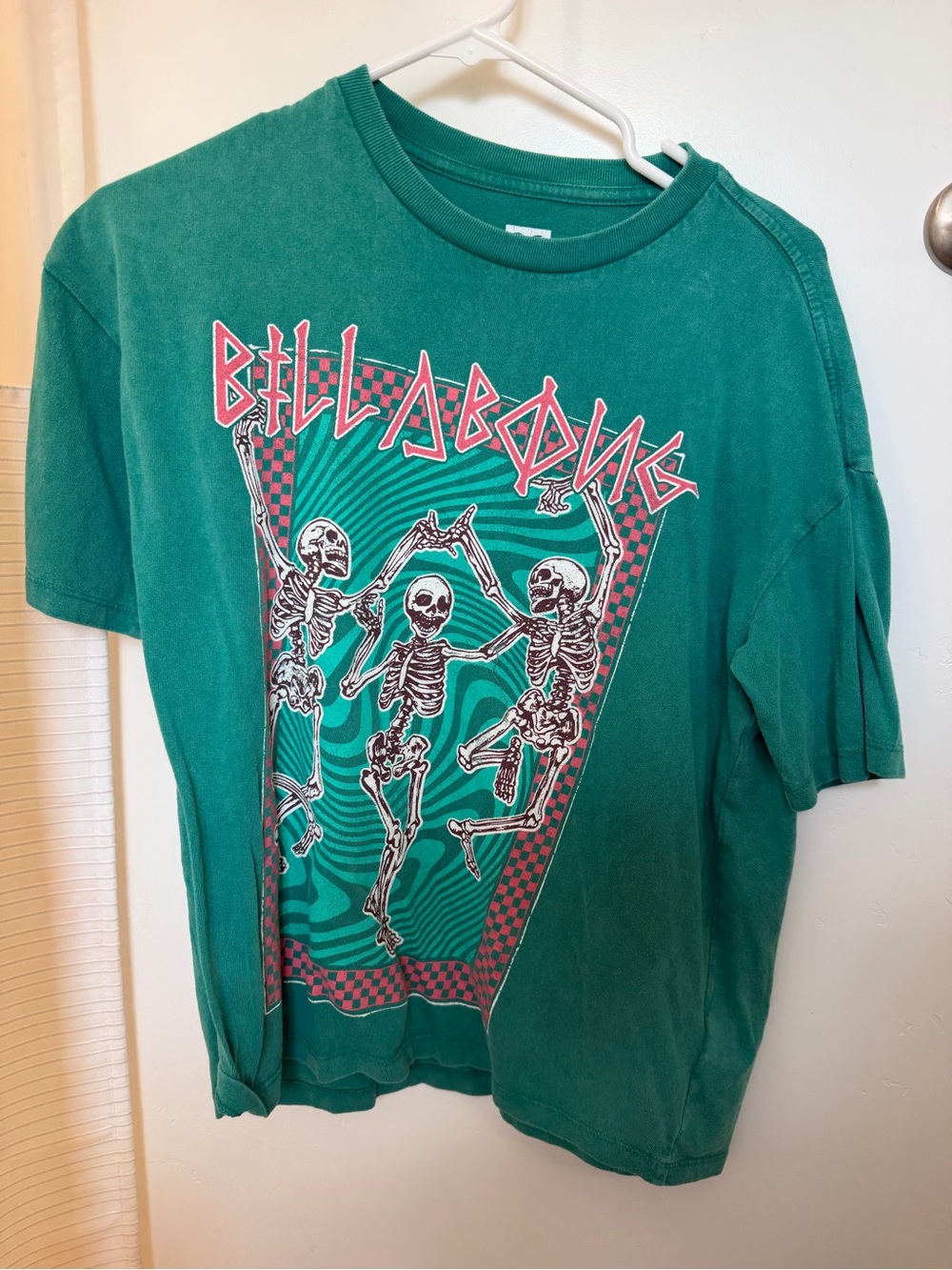 Billabong Green Tee with Pink-Accent Dancing Skeletons